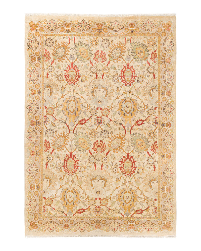 Eclectic, One-of-a-Kind Hand-Knotted Area Rug  - Ivory, 6' 1" x 8' 10"