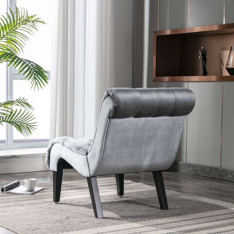 Modern Velvet Accent Chair, Armless Button Tufted Upholstered Barrel Chair with Wood Legs for Living Room, Bedroom, Office image number 4