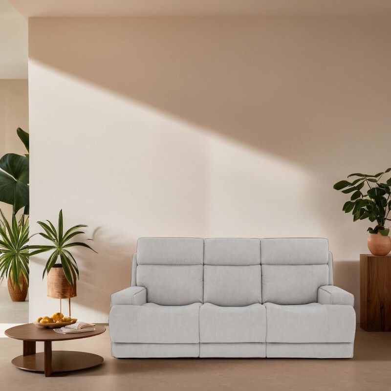Gray Leather Power Reclining Sofa with Adjustable Headrests and Comfort image number 1