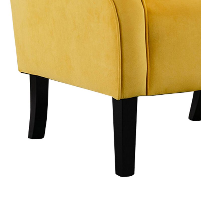 Cilic 32 Inch Accent Chair, Button Tufted Back, Rolled Arms, Yellow Fabric-Benzara