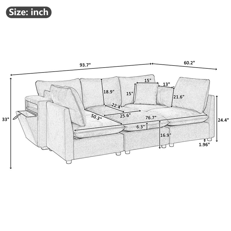 Merax Modular Chenille Sectional Sofa with Storage & USB Ports