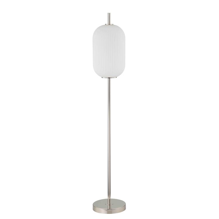 Aimy 58 Inch Floor Lamp, LED Glass Shade, Metal, Chrome and White Finish-Benzara