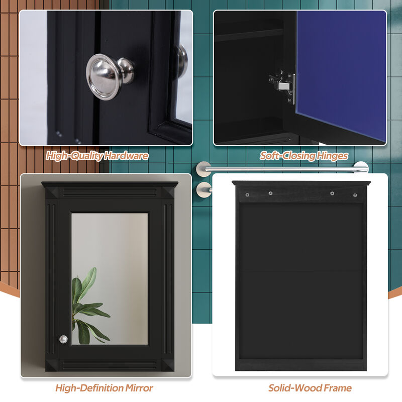 ELEMENT ACE 20 Inch Wall Mounted Bathroom Storage Cabinet with Mirror and Adjustable Shelves - Modern Space Saving Medicine Cabinet image number 8