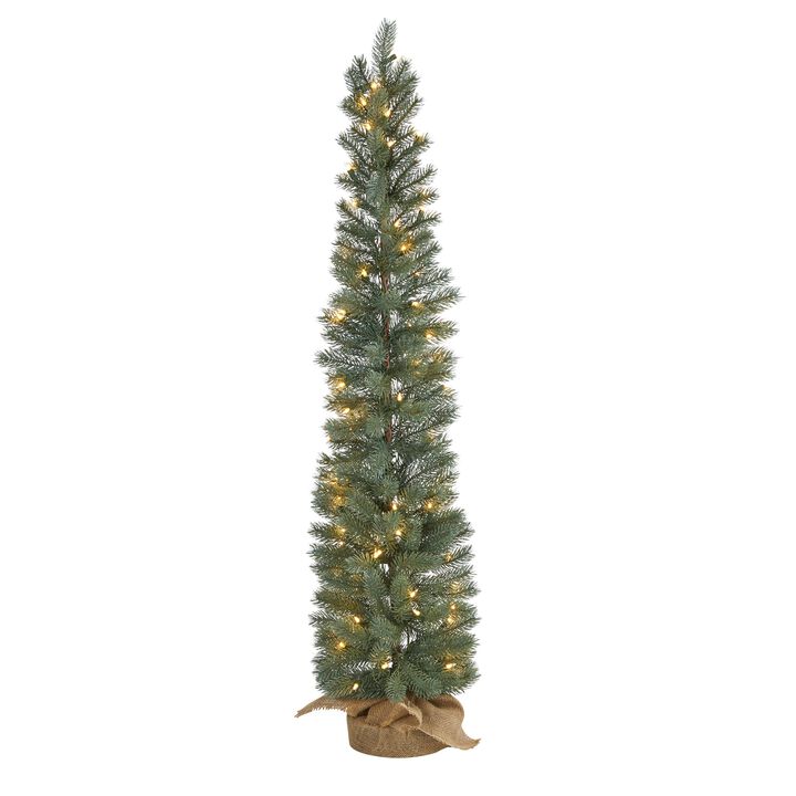 Hivvago 4 Feet Green Pine Artificial Christmas Tree with 70 Warm White Lights Set in a Burlap Base