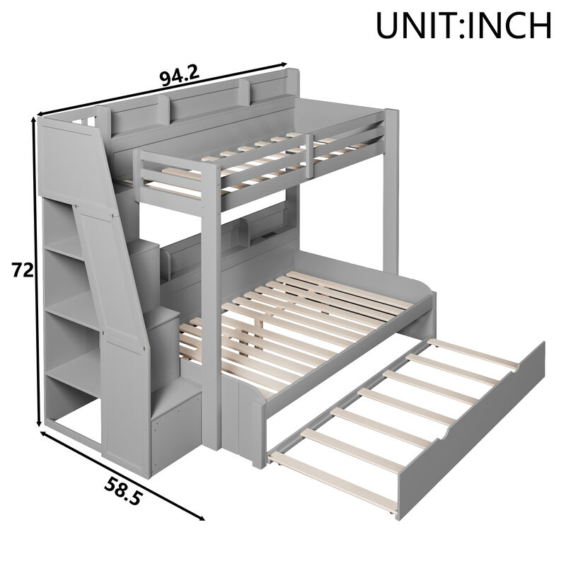 Merax Twin over Full Wooden Bunk Bed with Storage Stairs image number 4