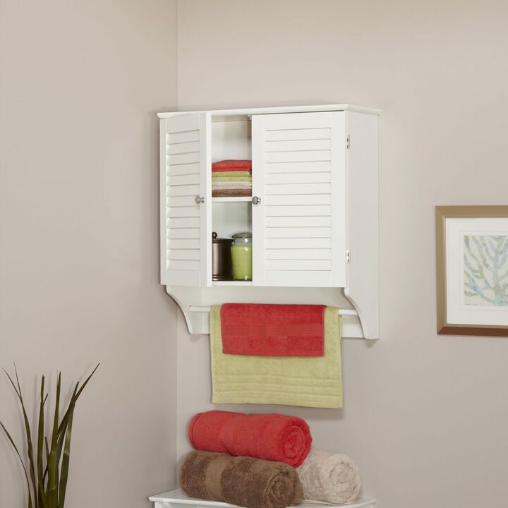 Hivvago White Bathroom Wall Cabinet with 2 Louver Shutter Doors and Shelf