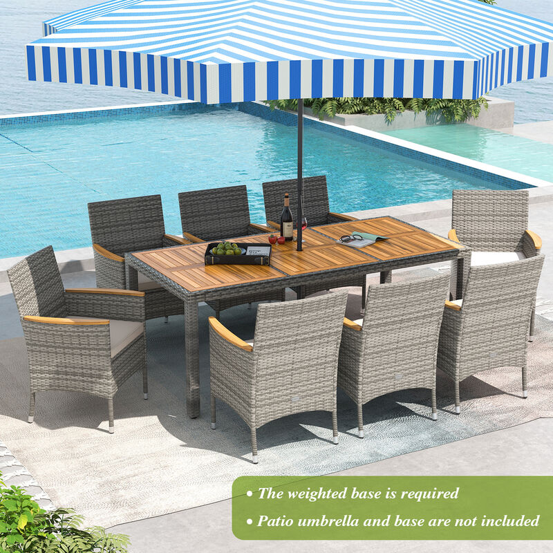Patio Wicker Dining Set 9-Piece &ndash; Cushioned Chairs and Large Table