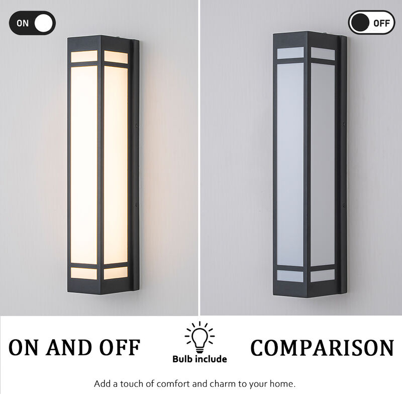 H20" Modern Craftsman Style Exterior Wall Sconce in Black with Frosted Acrylic Shade 24W Integrated LED Outdoor Wall Light image number 6