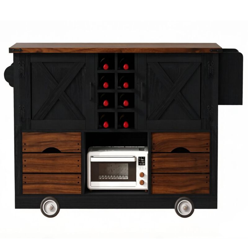 ELEMENT ACE Farmhouse Kitchen Island Cart with Foldable Leaf, Built-In Power Outlet, Ample Storage Drawers and Cabinets image number 0