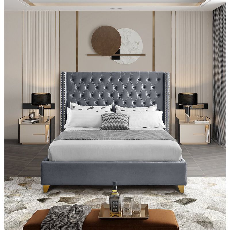Meridian Furniture Barolo Grey Velvet King Bed