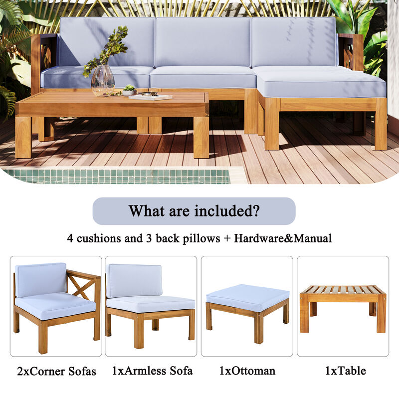 Merax Outdoor Backyard Patio Wood Sectional Sofa Seating Set