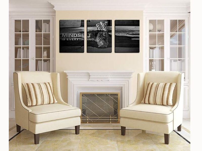 Mindset Is Everything &ndash; 3-Panel Motivational Canvas Wall Art for Office, Bedroom & Living Room (36" W &times; 16" H, Framed)