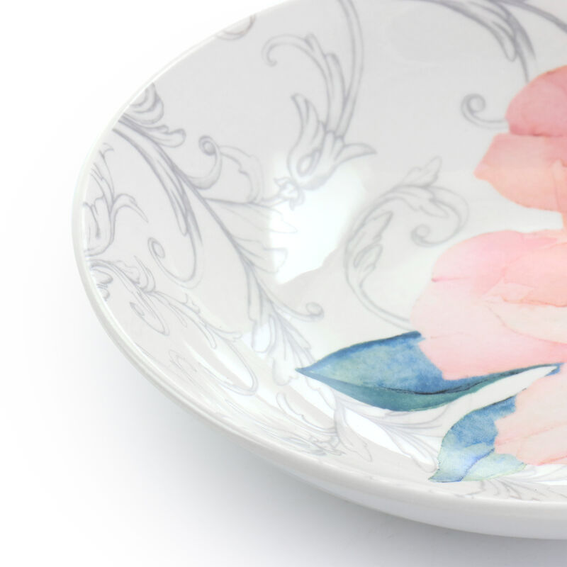Martha Stewart Peony 2 Piece 9 Inch Fine Ceramic Dinner Bowl Set in Pink