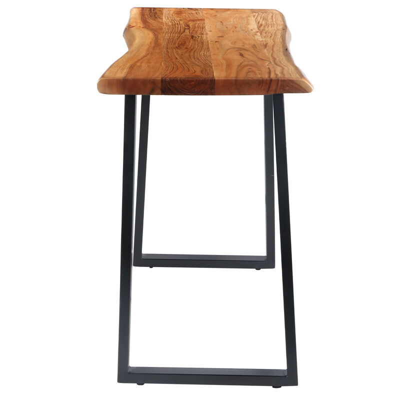 The Urban Port Industrial Wooden Live Edge Desk with Metal Sled Leg Support, Brown and Black