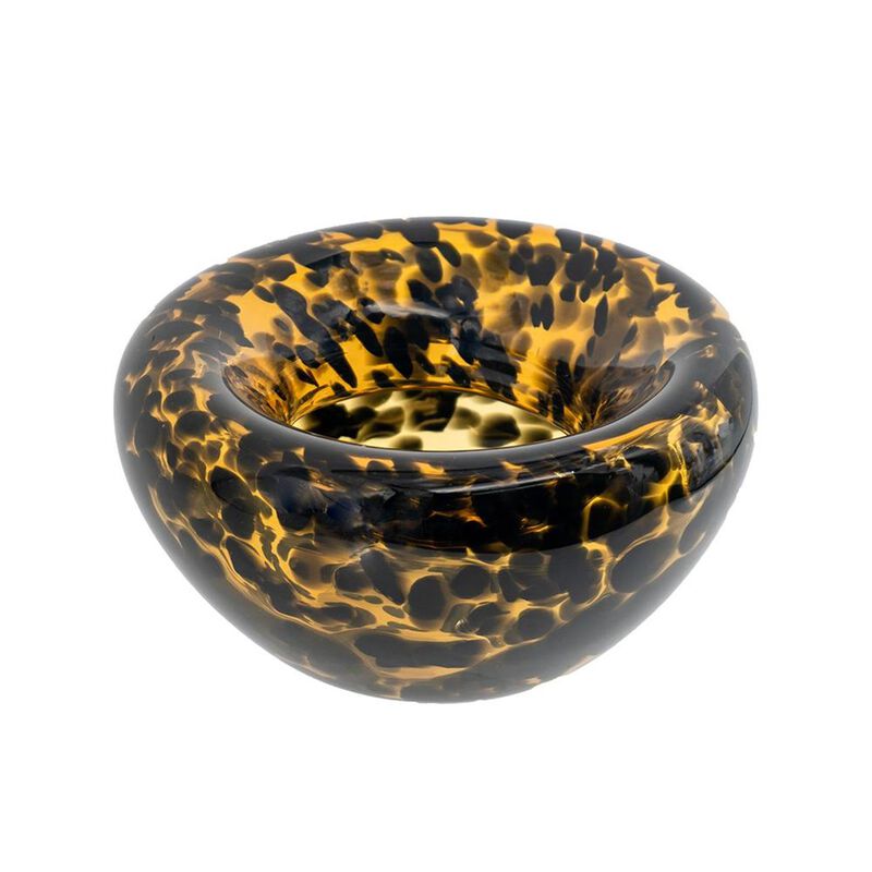 HomeRoots 4" Amber And Black Cheetah Animal Print Glass Round Table Vase image number 0