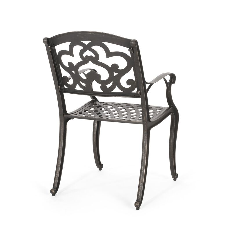Serb Outdoor Dining Patio Chair Set of 2, Handcrafted Metal Copper Patina - Benzara