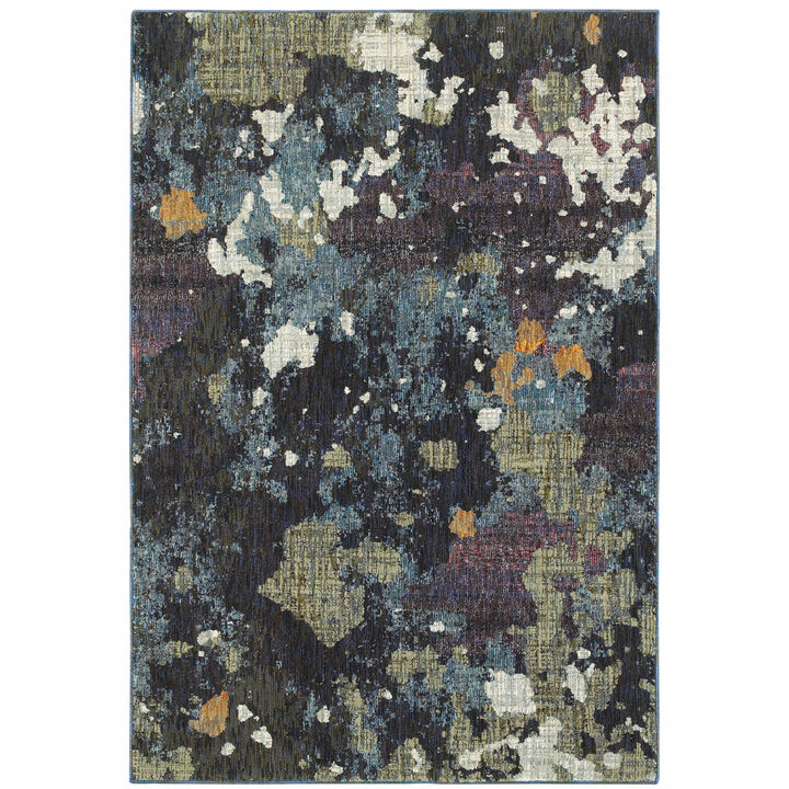 2 X 3 Navy And green Abstract Power Loom Stain Resistant Area Rug