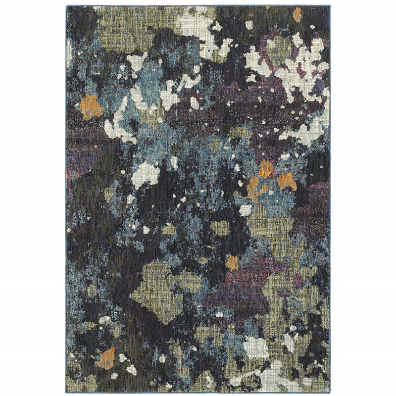 2 X 3 Navy And green Abstract Power Loom Stain Resistant Area Rug image number 0