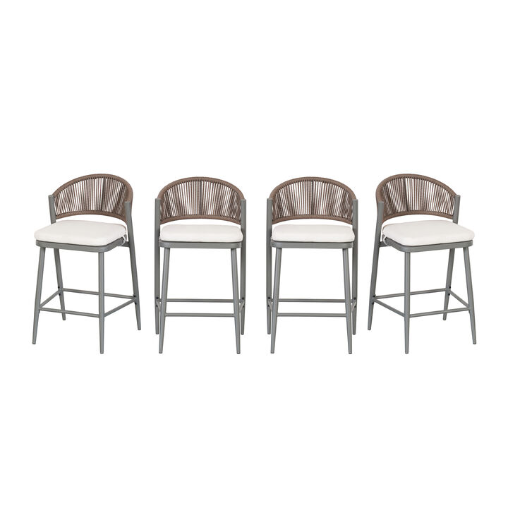 Christopher Knight Home Ortiz Outdoor 26" Metal and Rattan Counter Stools with Scallop-shaped Backrest (Set of 4)