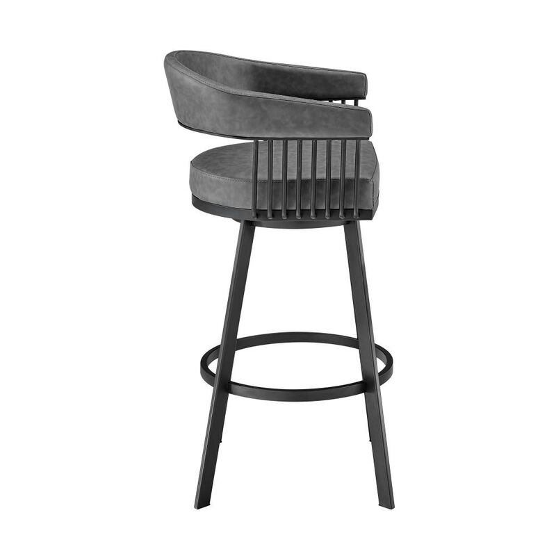 Hivvago 29 Inch Gray And Black Iron Swivel Low Back Bar Height Bar Chair