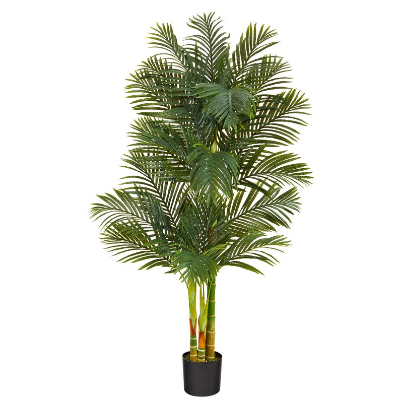 Hivvago 6 Feet Triple Stalk Golden Cane Artificial Palm Tree