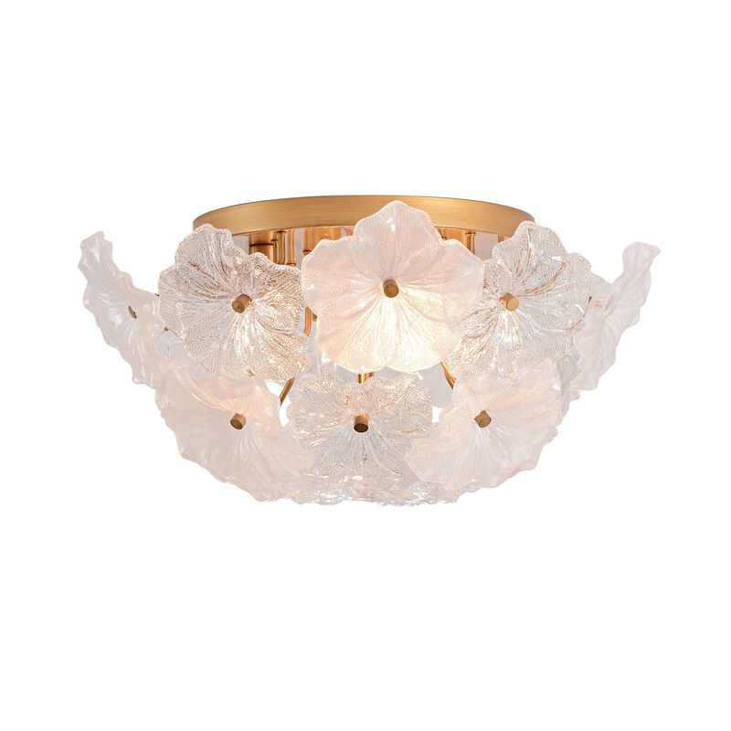 Frieda Modern 4-Light 19.5" Brushed Brass Clear Glass Flower Flush Mount image number 0