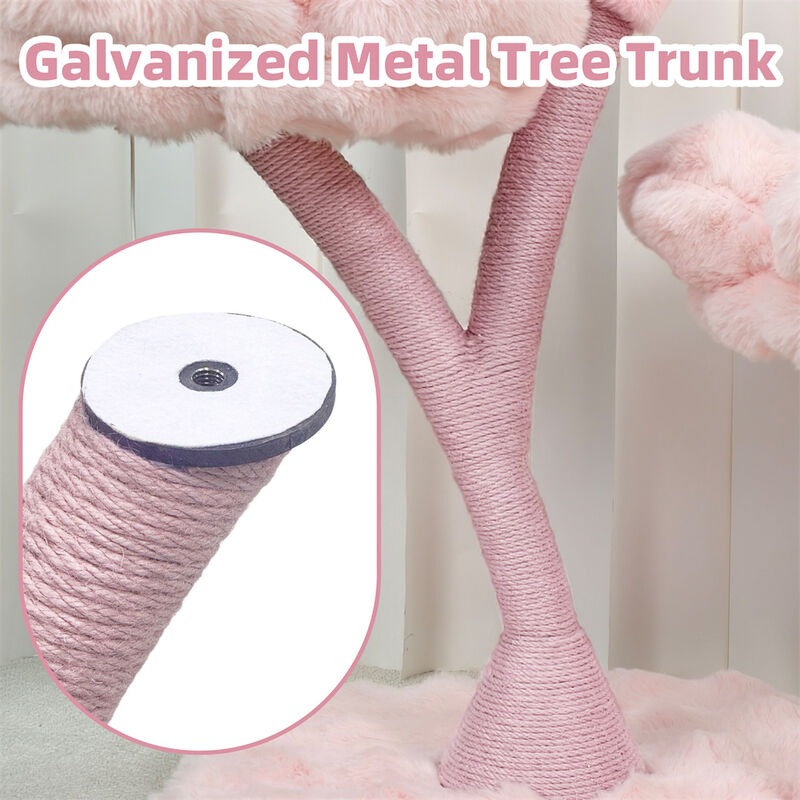 3-Tier Flower Cat Tree Pink Modern Cat Tower 41" Height Scratching Post Activity image number 6