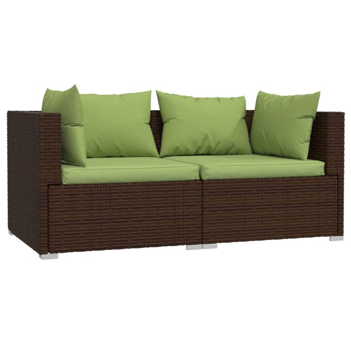 vidaXL Elegant 2 Seater Patio Loveseat - Brown Poly Rattan Lounge Set with Detachable Comfortable Green Cushions and Powder Coated Steel Frame