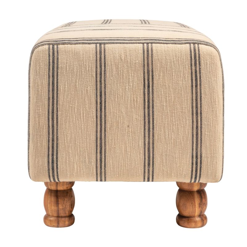 Rectangular Cotton Ticking Stripe and Acacia Wood Ottoman Bench image number 5
