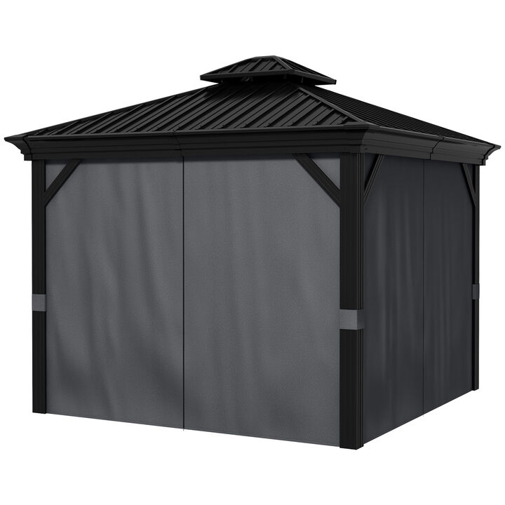 Outsunny 10' x 12' Hardtop Gazebo Canopy with Double Roof, Aluminum Frame, Permanent Pavilion Outdoor Gazebo with Netting and Curtains for Patio, Garden, Backyard, Deck, Lawn, Dark Gray
