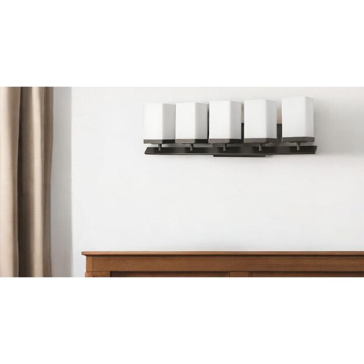 Hivvago Burgundy 5-Light Oil-Rubbed Bronze Vanity Light With Etched Glass Shades