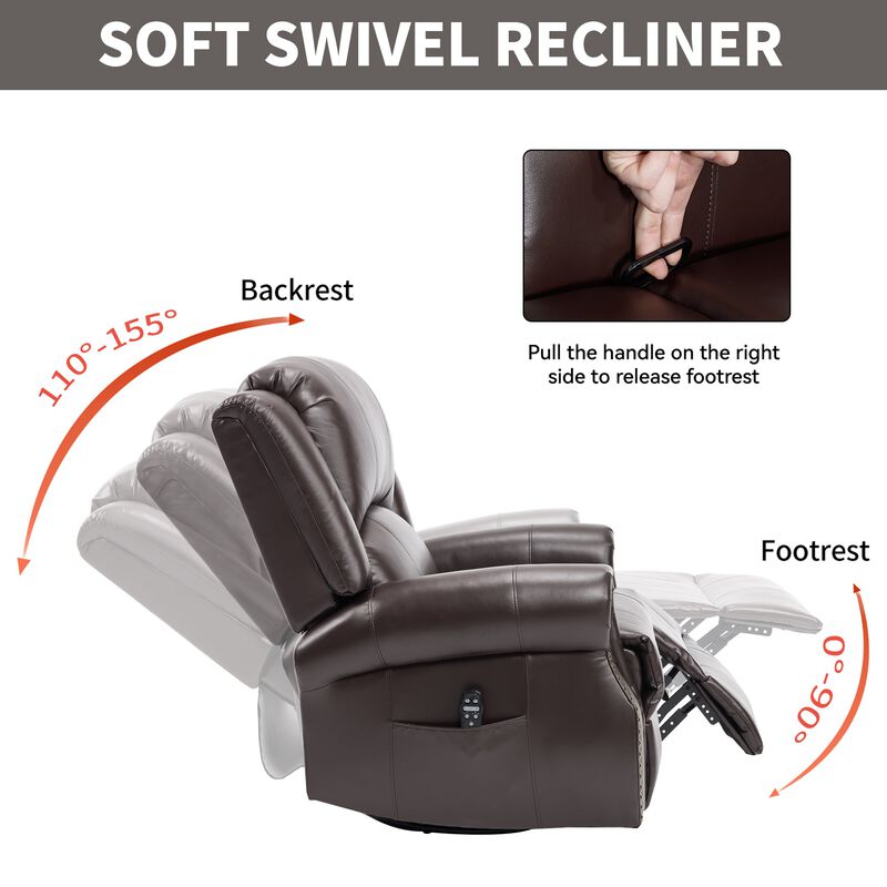 Faux Leather Recliner Chair Rocker Swivel Chair Manual Recliner with Heat & Massage image number 6