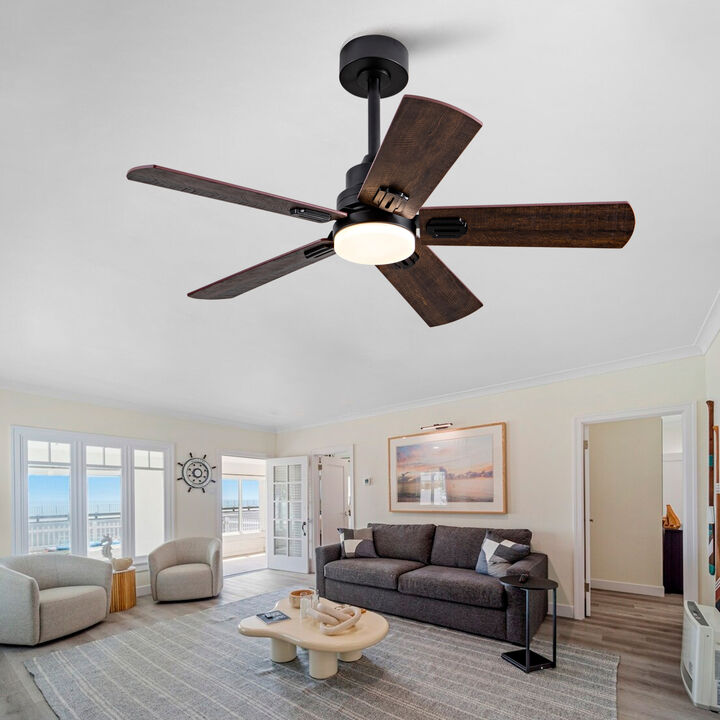 ELEMENT ACE 42 Inch Indoor and Covered Outdoor Ceiling Fan with Dimmable LED Light, Remote Control, Ultra Quiet Reversible DC Motor, 6 Speed Dual Finish Blades