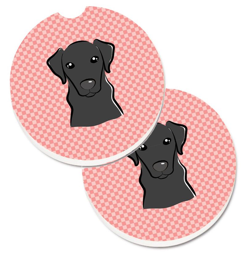 Caroline's Treasures Checkerboard Pink black Labrador Set of 2 Cup Holder Car Coasters BB1235CARC, 2.56, Multicolor