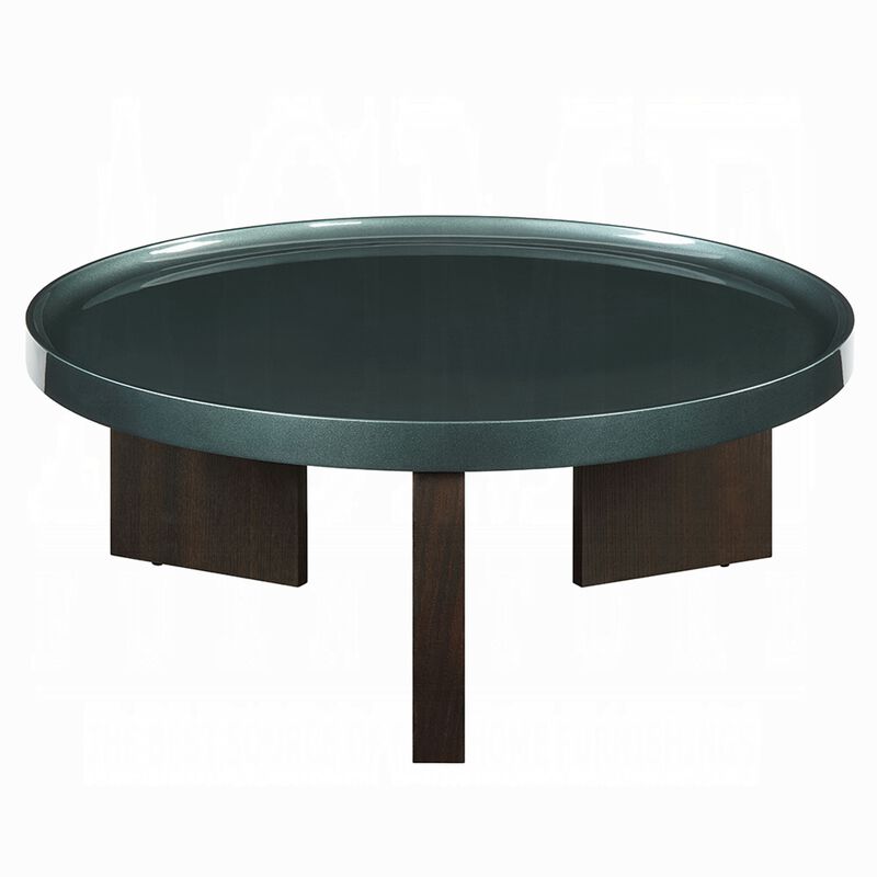 Lexy Coffee Table, 35 Inch Round Top, Low Profile High Gloss Blackish Green image number 2