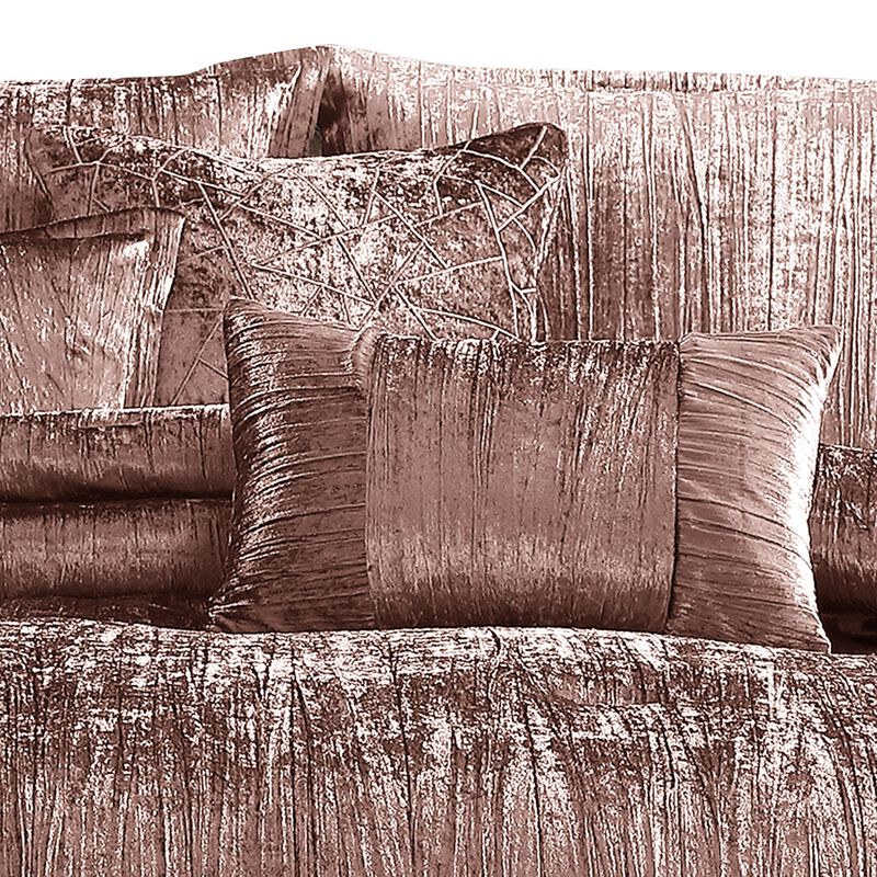 7 Piece Queen Comforter Set with Shimmering Appeal, Pink - Benzara