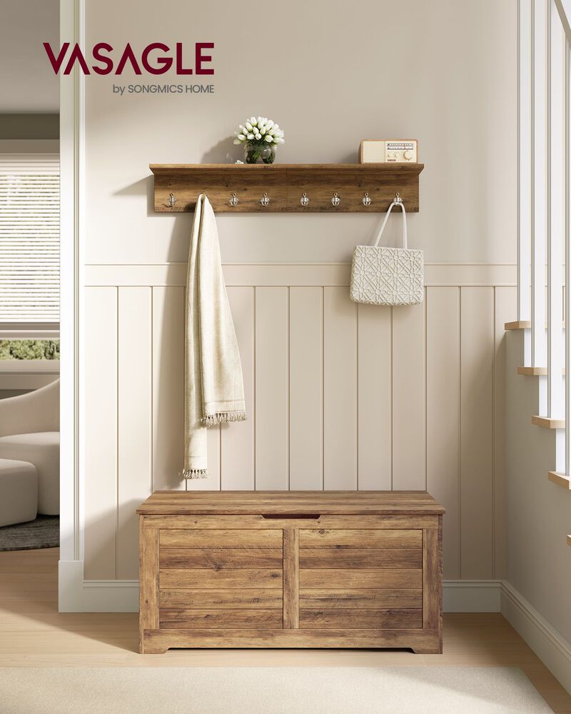 Storage Bench Trunk with 2 Soft-Close Hinges &ndash; Secure Lid Chest for Clothes, Pillows, or Playroom Use