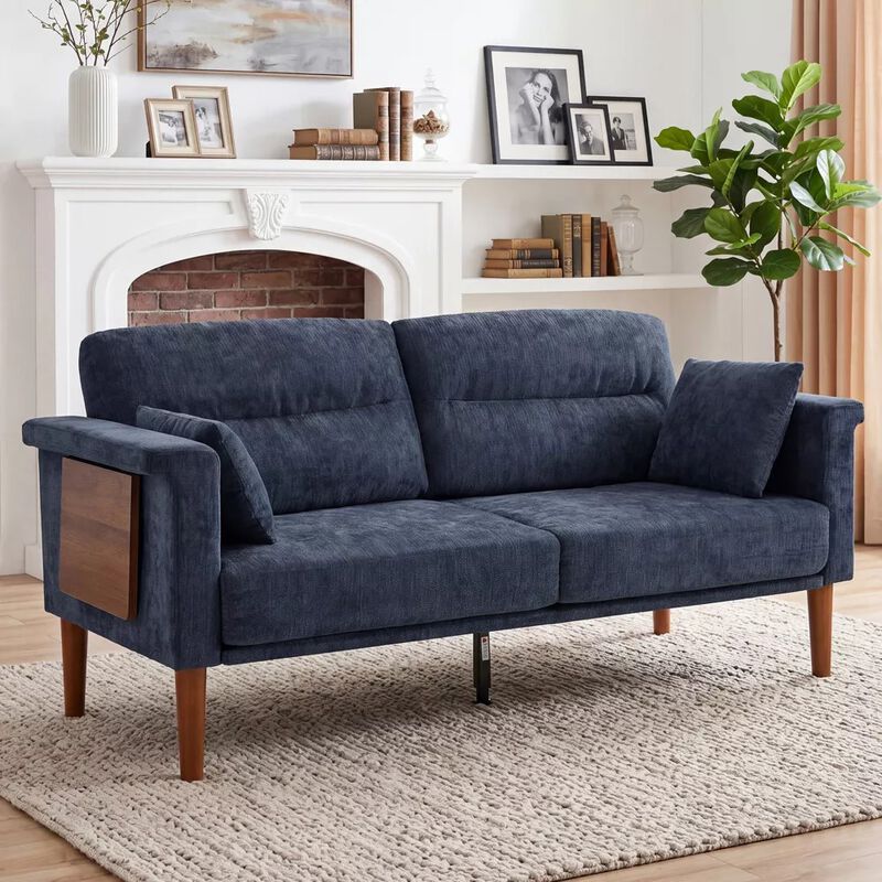 Vipbear 69" Chenille Loveseat Sofa with Foldable Side Tray Table, Thick Deep Cushion 2-Seater Couch image number 7