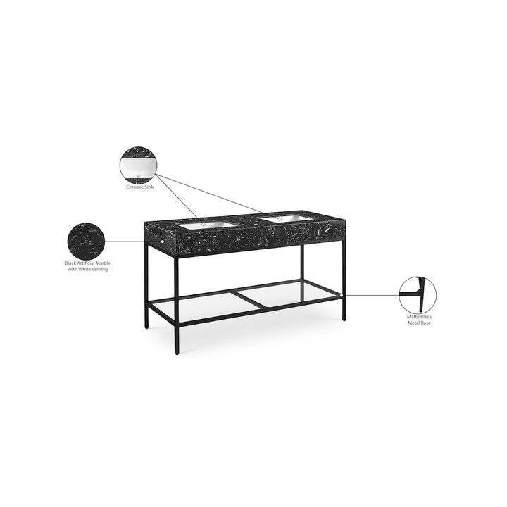 Meridian Furniture Marmo Black Engineered Marble Bathroom Vanity
