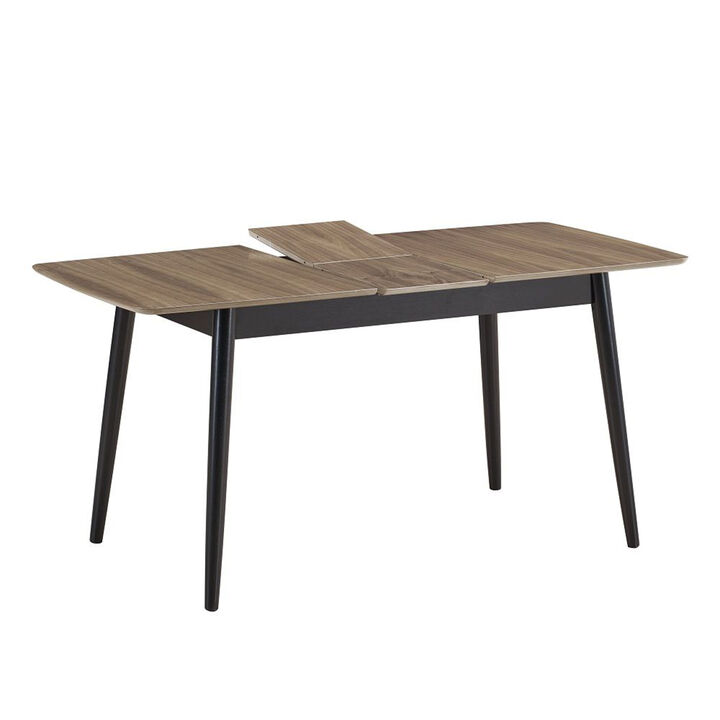 Anae 51-63 Inch Dining Table, Butterfly Leaf, Brown Wood Top, Black Legs - Benzara
