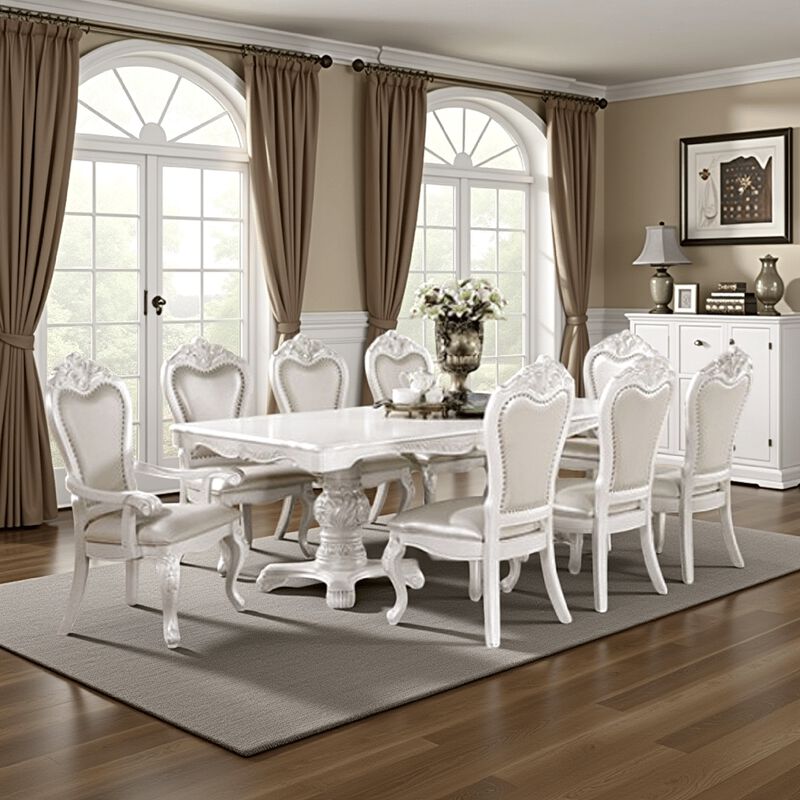 Zenie Dining Table, Extension Leaf, 77-95 Inch, Classic White Solid Wood image number 6