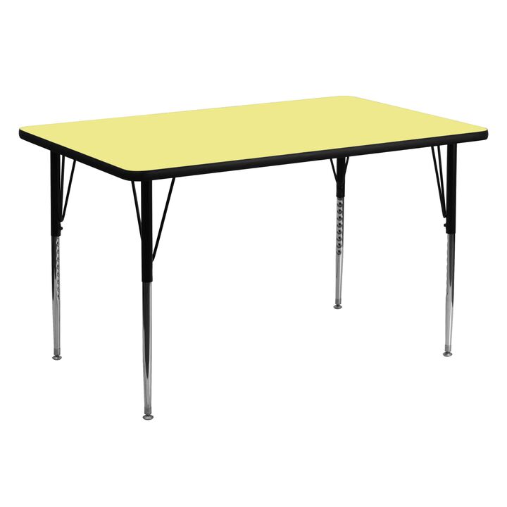 Flash Furniture 30''W x 60''L Rectangular Yellow Thermal Laminate Activity Table - Standard Height Adjustable Legs