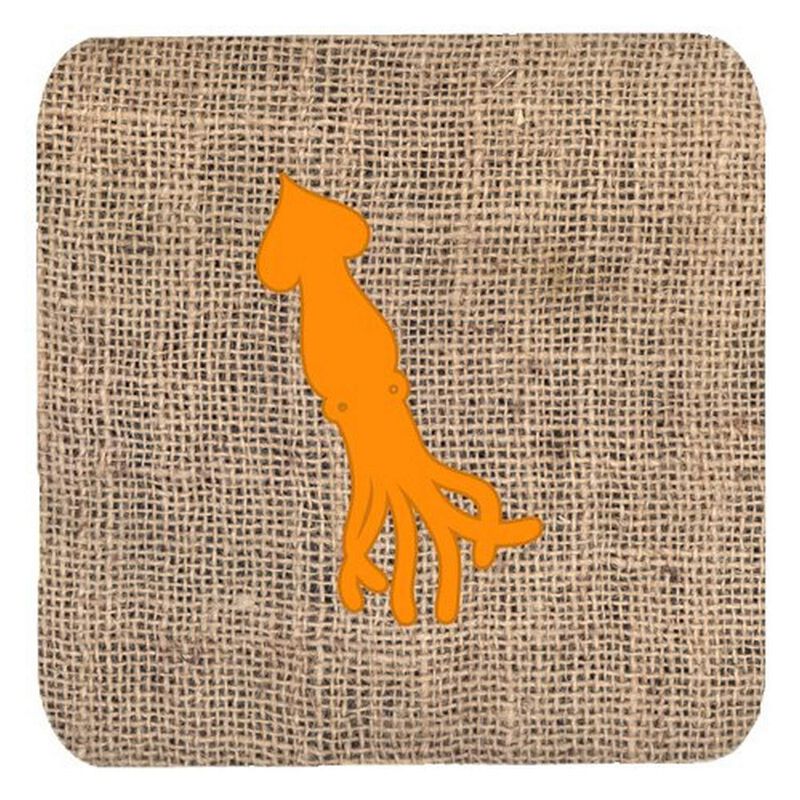 Caroline's Treasures BB1096-BL-OR-FC Squid Burlap and Orange Foam Coasters (Set of 4), 3.5 H x 3.5 W, Multicolor