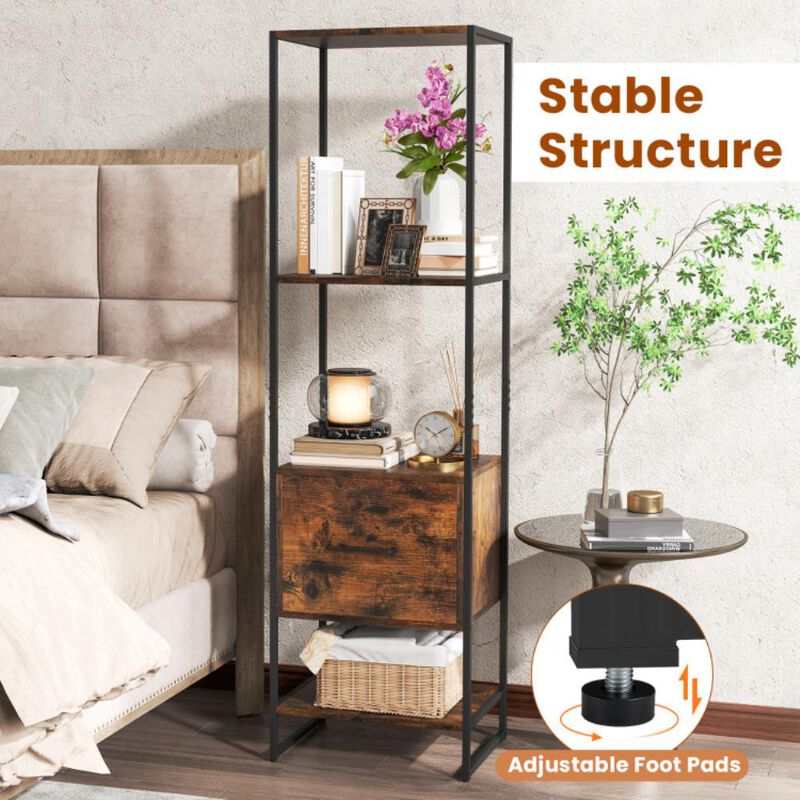 Hivvago 5-Tier Narrow Bookcase with 4 Open Shelves and Storage Drawer