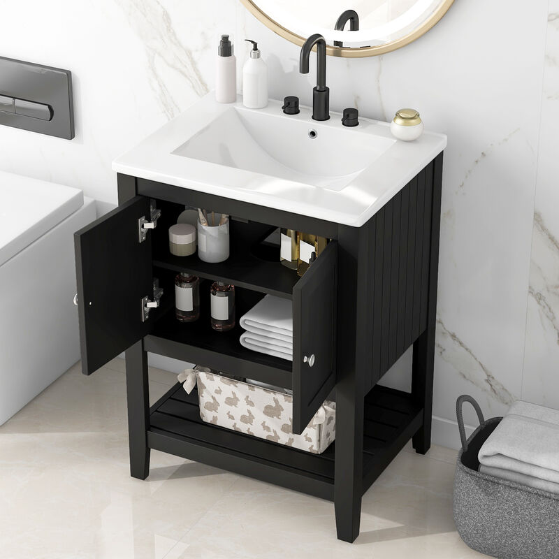 Whisen Modern Sleek Bathroom Vanity with Elegant Ceramic Sink, Solid Wood Frame - Black