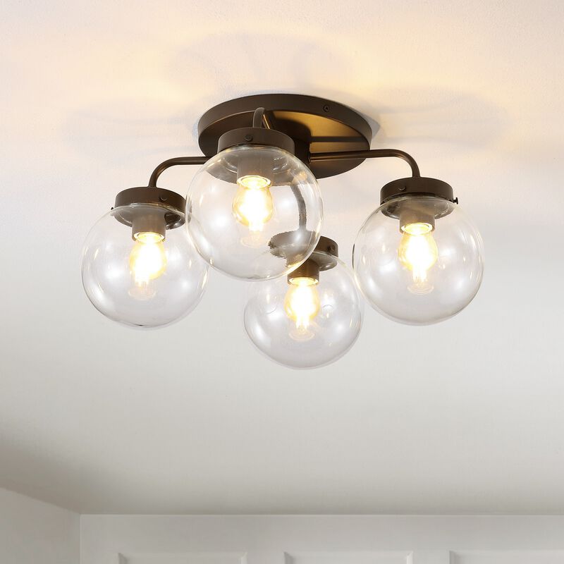 Piper Farmhouse Rustic Iron/Glass LED Semi Flush Mount