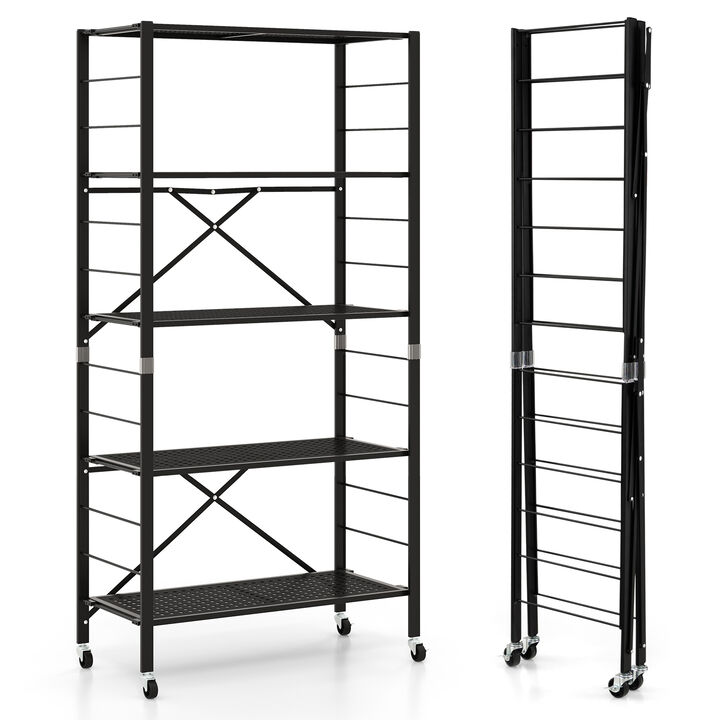 5-Tier Adjustable Shelves with Wheels for Garage Kitchen Balcony