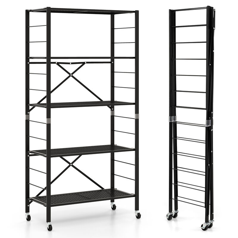 5-Tier Adjustable Shelves with Wheels for Garage Kitchen Balcony