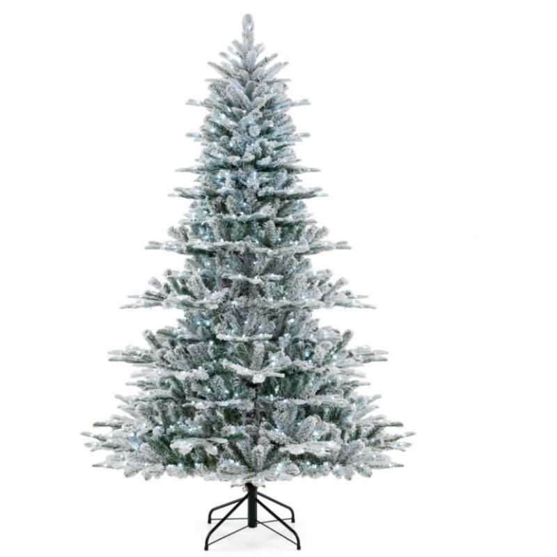 Snow Flocked Christmas Tree with Pre-Lit Lights for Winter Holiday Elegance