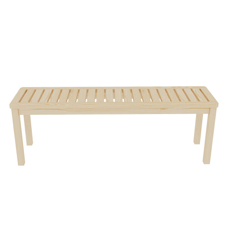 52.1" Outdoor Solid Wood Knot-Free Pine Backless Dining Bench with Slatted Seat – Modern Bench, Perfect for Patio, Backyard, Entryway, Hallway, Living Room, Bedroom, Front Door
